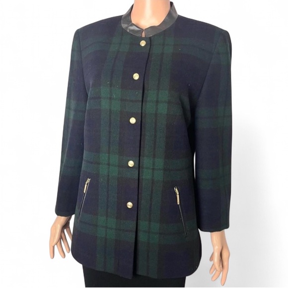 BASLER Weekend- Green and Blue Jacket/Blazer -Gold Details-Leather Trim-Size: 40 - Picture 1 of 6